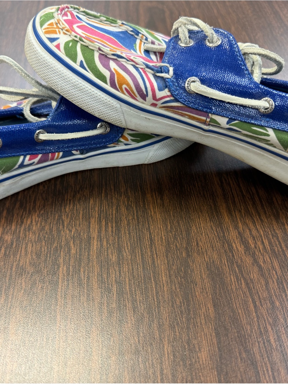 Sperry Floral Canvas Boat Shoes in Blue, Green, Pink & Orange - Picture 3 of 3
